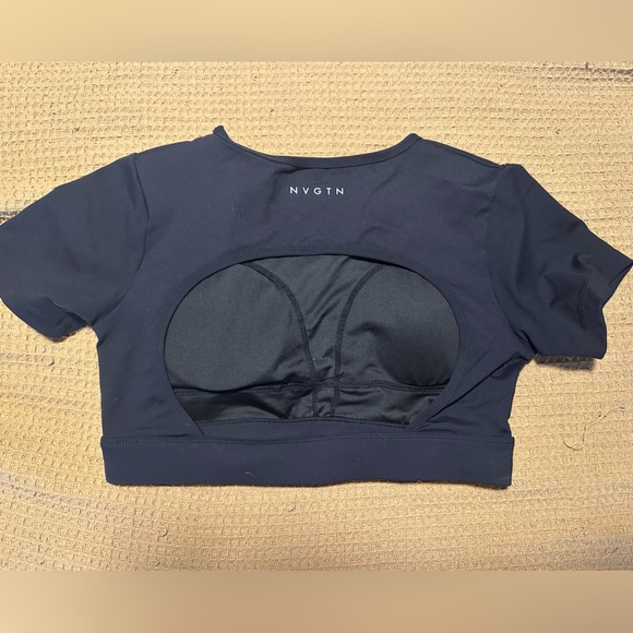 NVGTN Black Open Back Tee with built in sports bra. M. Sold out online. NWOT. - Picture 3 of 4